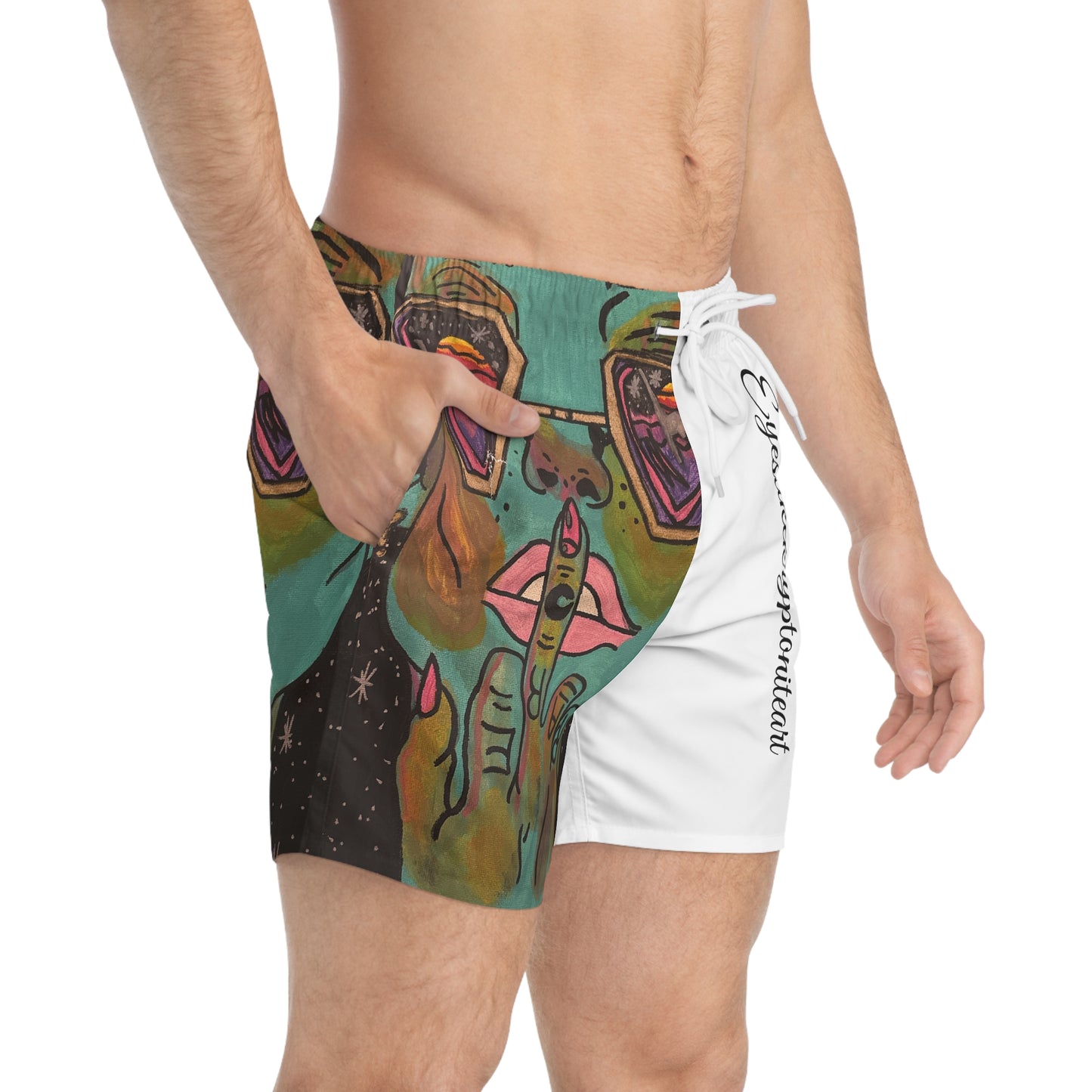 Vibrant Artistic Swim Trunks, Beachwear, Summer Apparel, Unique Swim Shorts, Tropical Vacation, Gift for Water Lovers