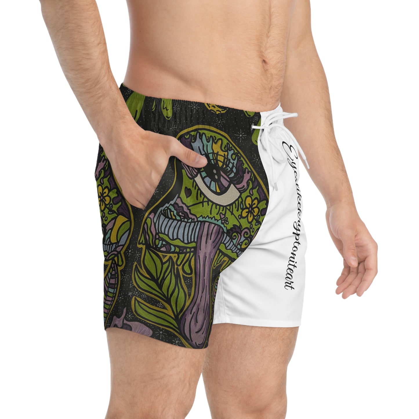 Psychedelic Swim Trunks, Colorful Men's Swim Shorts, Beachwear, Summer Vacation, Festival Attire, Unique Swimwear