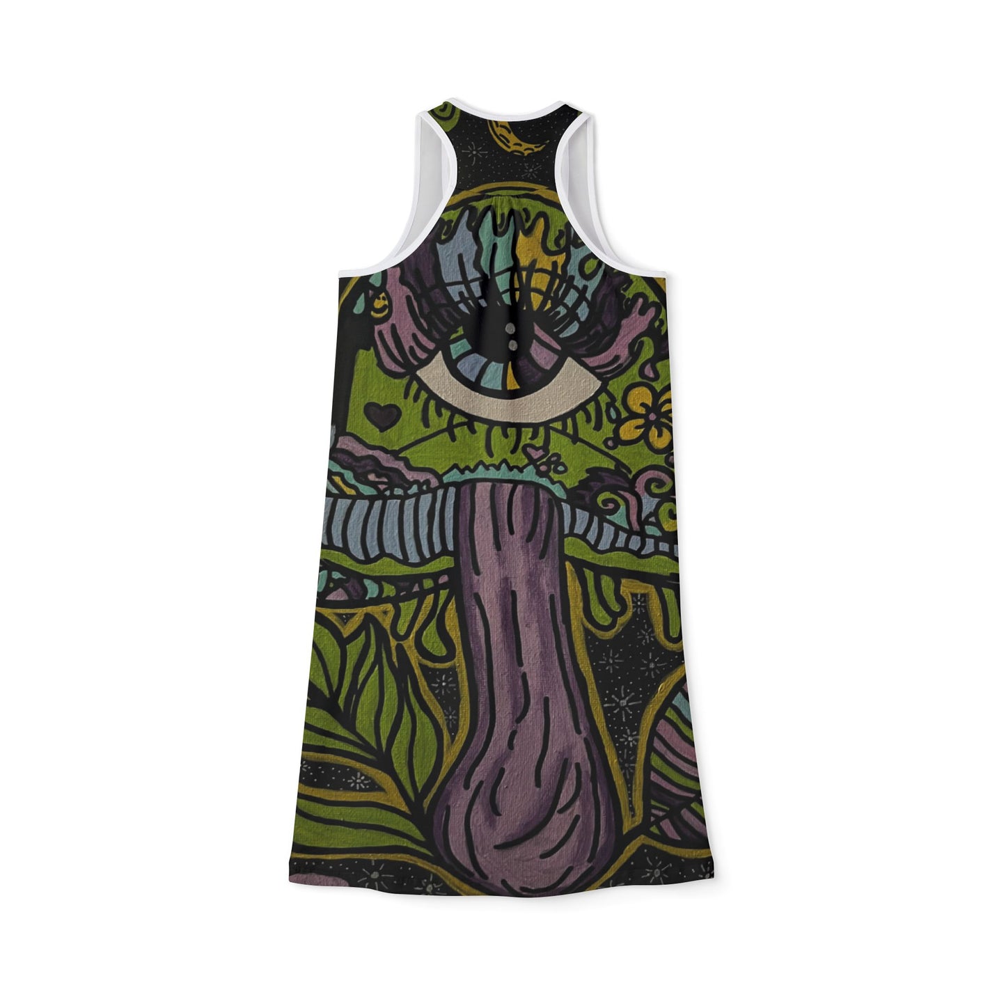 Psychedelic Art Racerback Dress for Free Spirits, Festival Outfit, Bohemian Summer Dress, Vibrant Beach Dress, Unique Party Wear