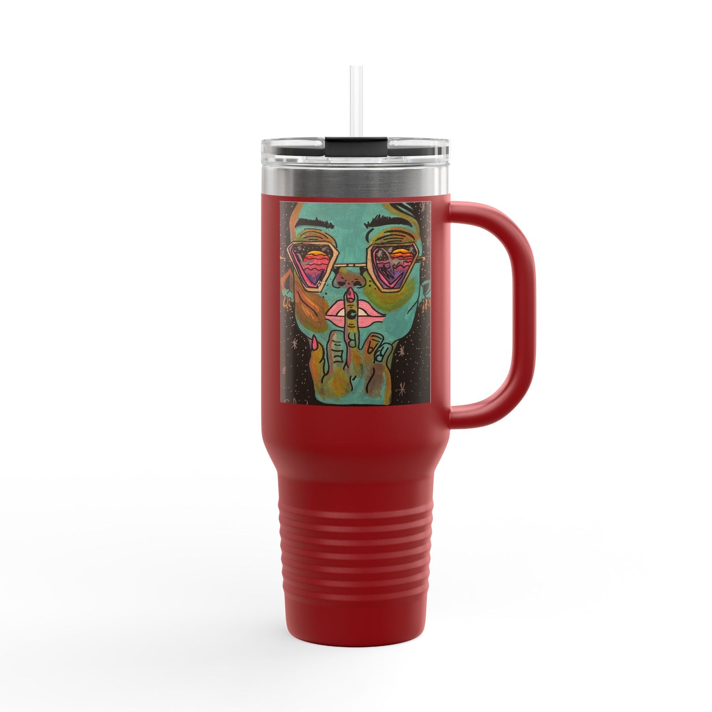 Vibrant Insulated Travel Mug, 40oz – Colorful Art Design for Coffee Lovers, Great for Road Trips, Gifts, Outdoor Adventures