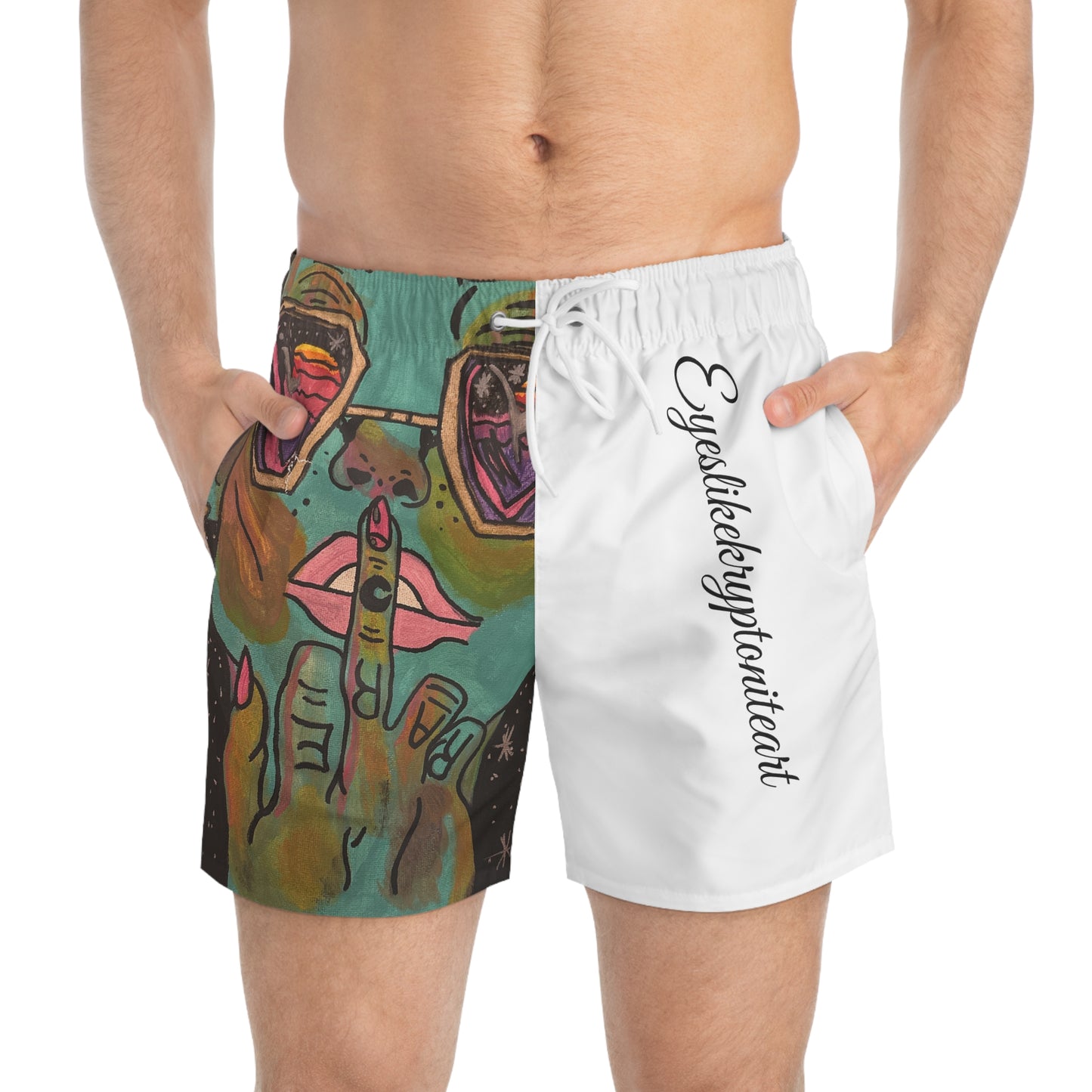 Vibrant Artistic Swim Trunks, Beachwear, Summer Apparel, Unique Swim Shorts, Tropical Vacation, Gift for Water Lovers