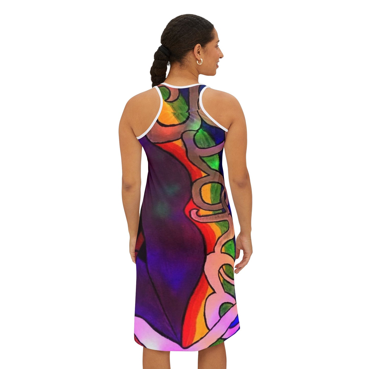 Vibrant Women’s Racerback Dress - Colorful Abstract Pattern, Ideal for Summer, Festivals, Beach Days, and Casual Outings