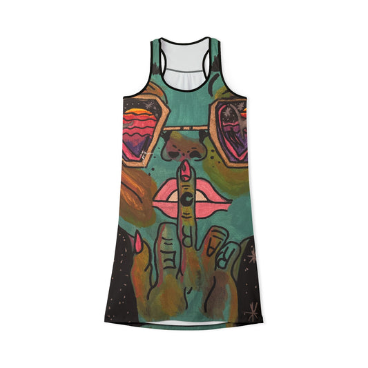 Chic Women's Racerback Dress with Artistic Design, Summer Dress, Casual Wear, Festival Outfit, Unique Gift