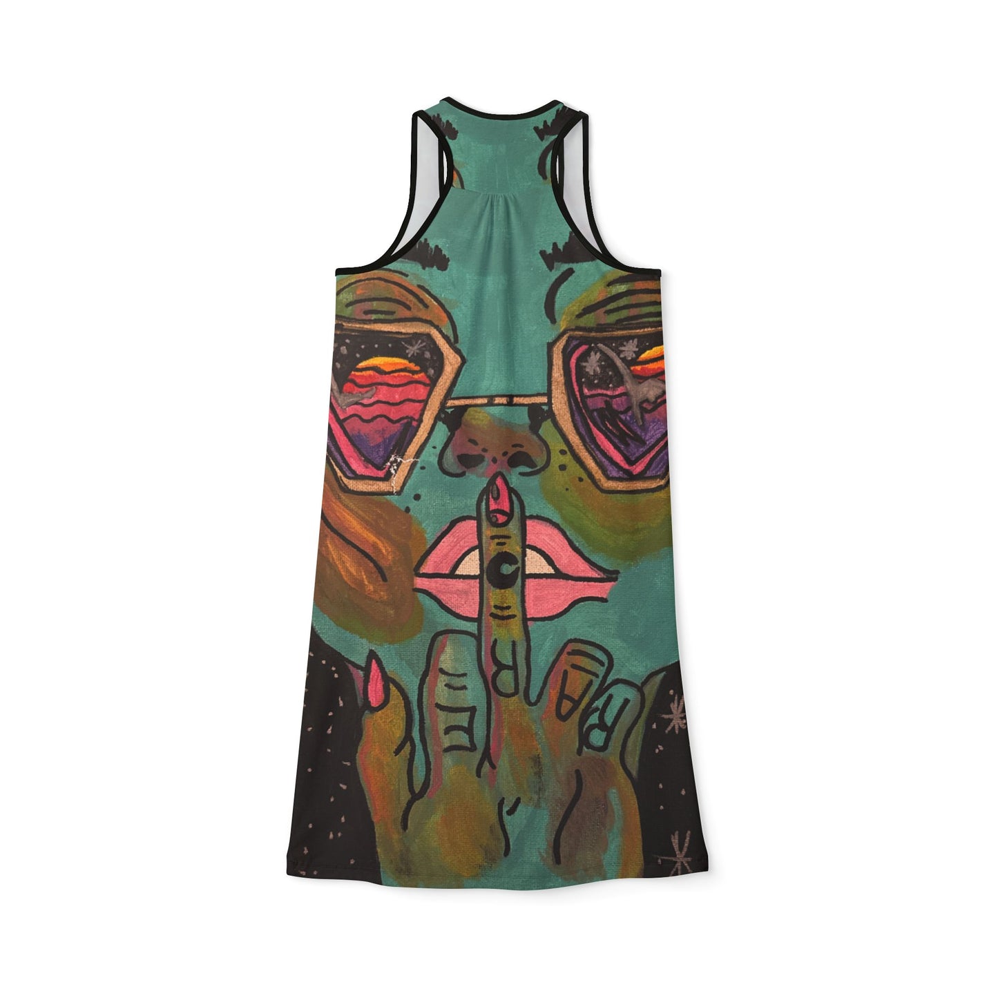Chic Women's Racerback Dress with Artistic Design, Summer Dress, Casual Wear, Festival Outfit, Unique Gift