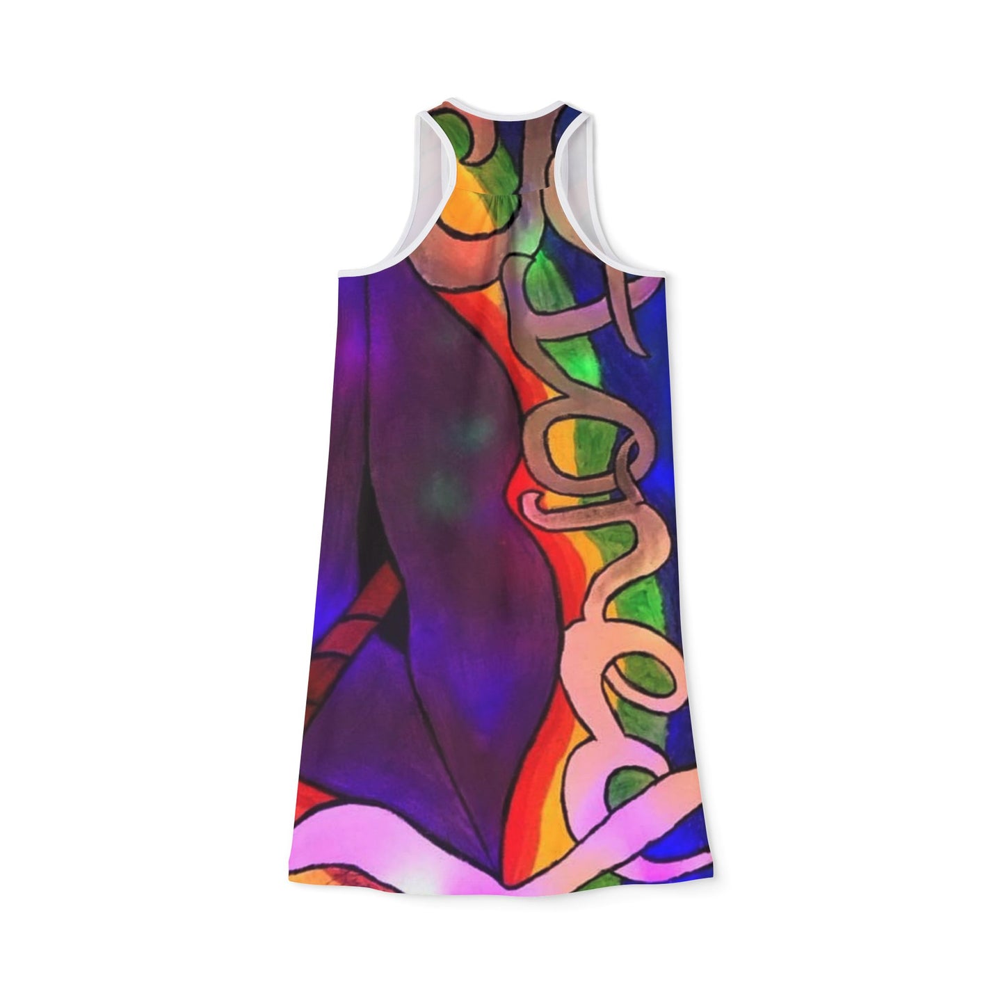 Vibrant Women’s Racerback Dress - Colorful Abstract Pattern, Ideal for Summer, Festivals, Beach Days, and Casual Outings