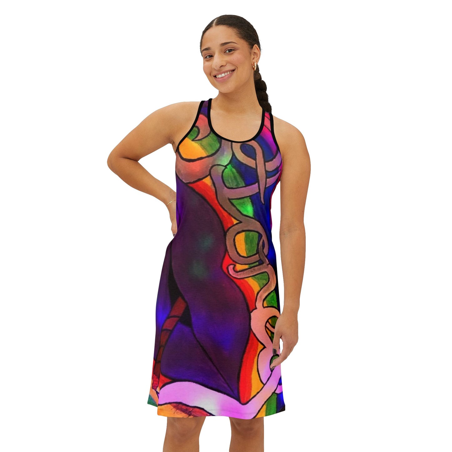 Vibrant Women’s Racerback Dress - Colorful Abstract Pattern, Ideal for Summer, Festivals, Beach Days, and Casual Outings