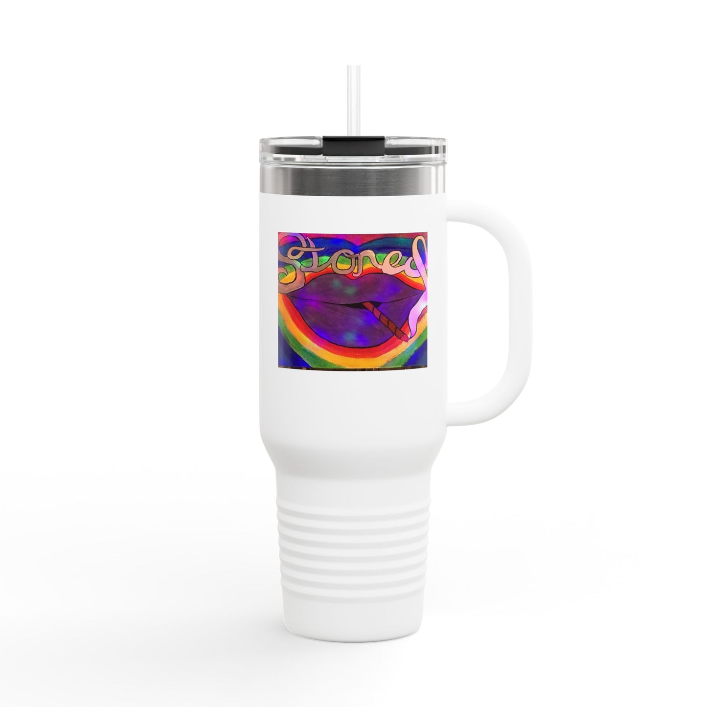 Rainbow Lip Insulated Travel Mug, 40oz - Colorful Drinkware for Road Trips, Outdoor Adventures, Gatherings, Gifts