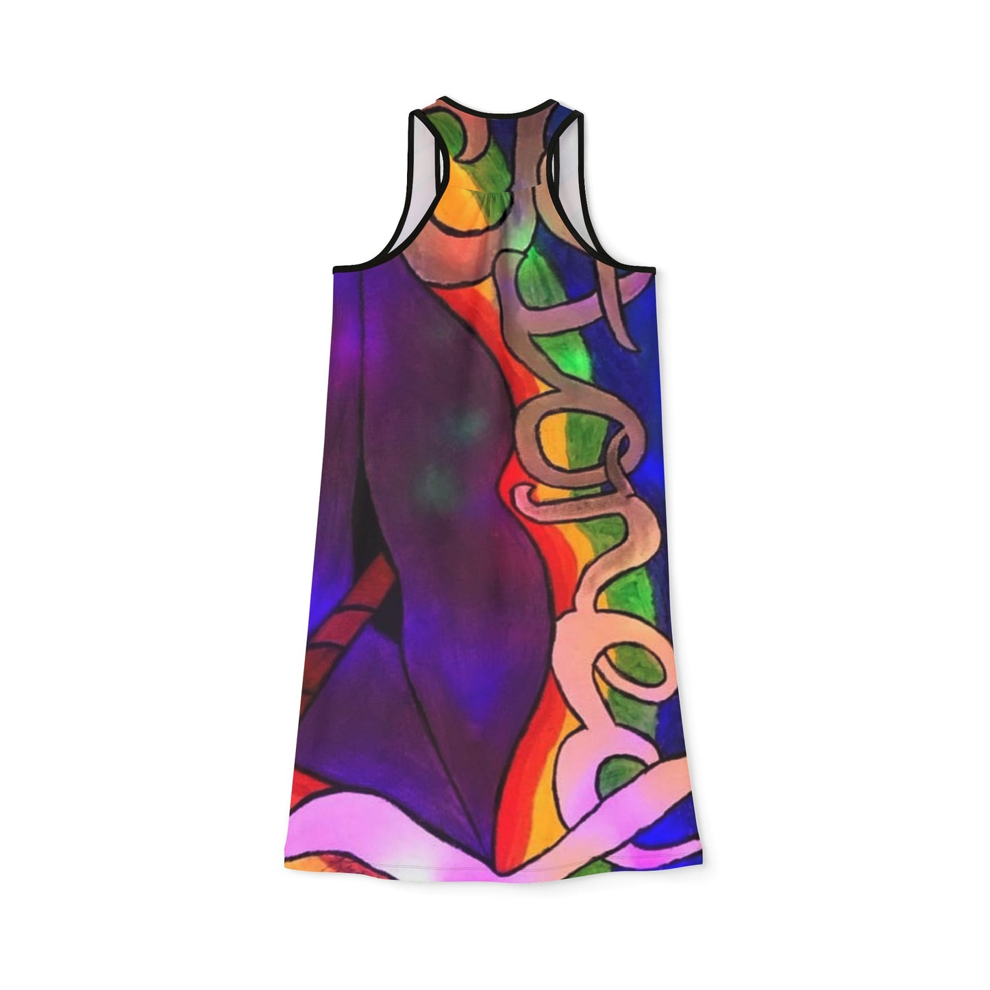 Vibrant Women’s Racerback Dress - Colorful Abstract Pattern, Ideal for Summer, Festivals, Beach Days, and Casual Outings