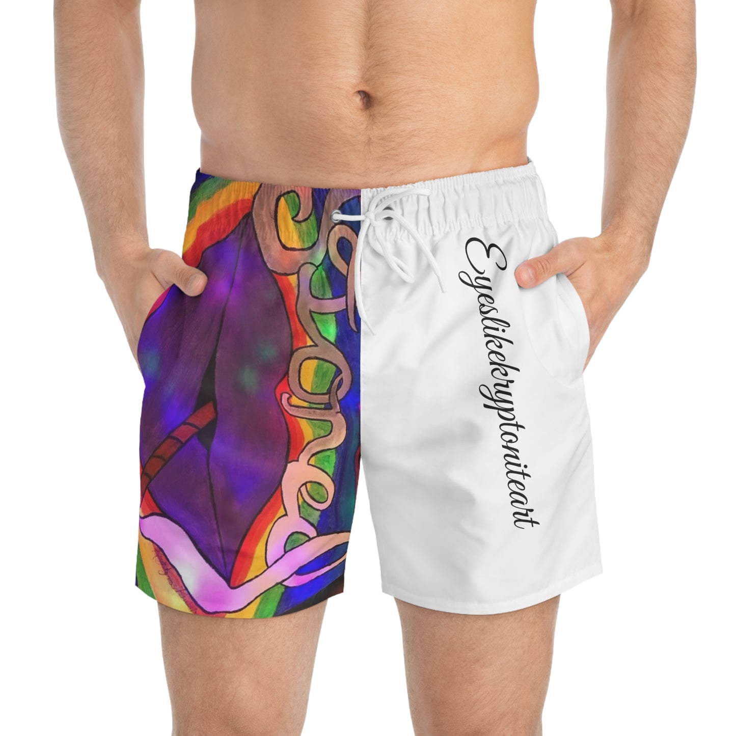 Vibrant Swim Trunks for Pride, Colorful Beachwear, Festival Swim Shorts, Unique AOP Trunks, Summer Pool Attire