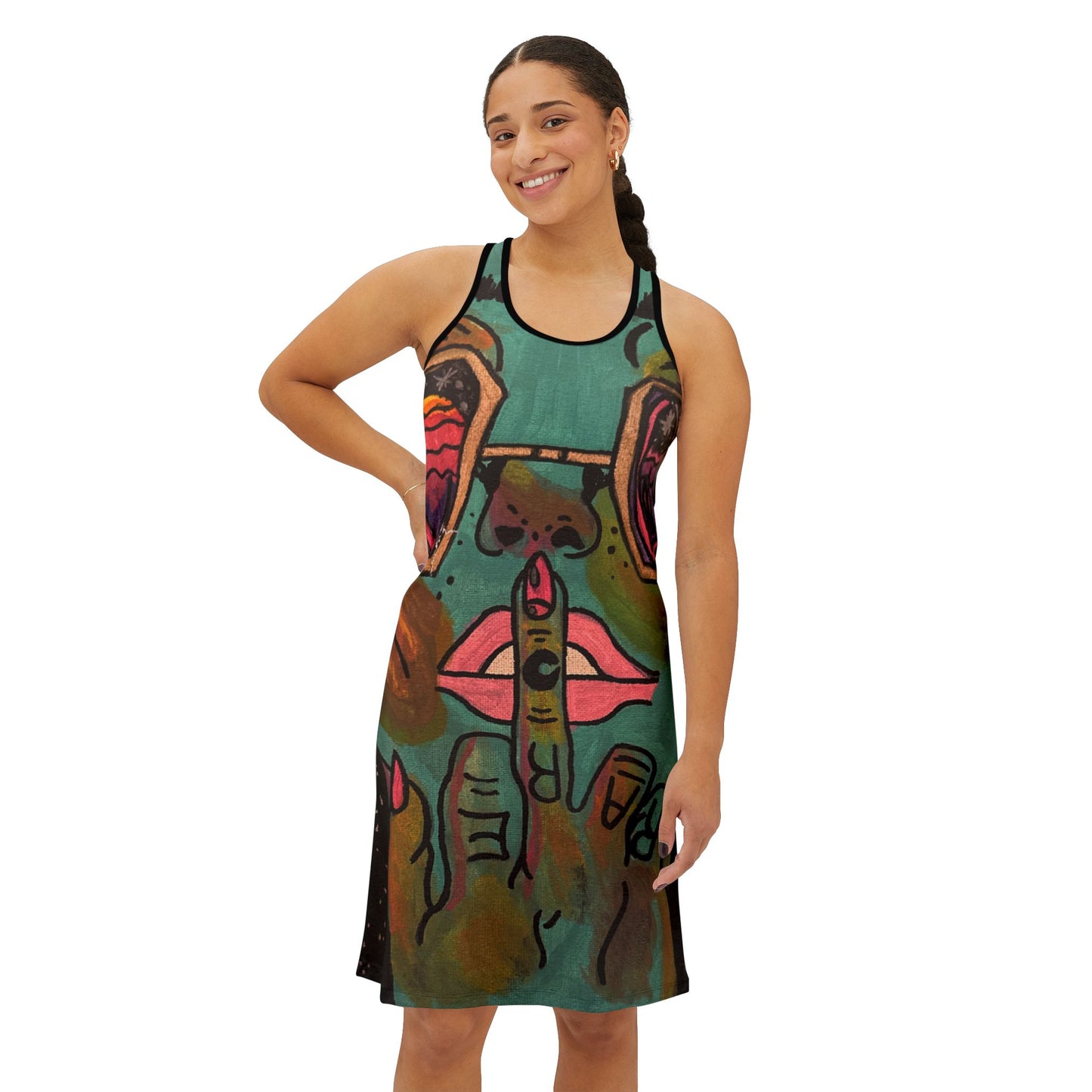 Chic Women's Racerback Dress with Artistic Design, Summer Dress, Casual Wear, Festival Outfit, Unique Gift