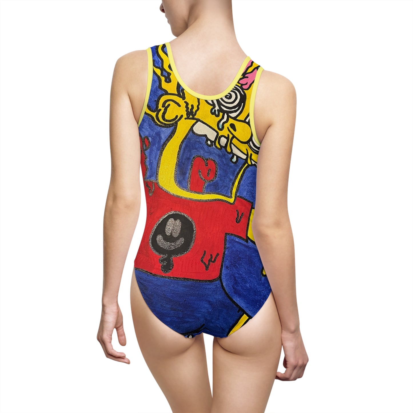Colorful Artistic One-Piece Swimsuit, Unique Swimwear, Summer Beachwear, Vibrant Beach Outfit, Fun Poolside Ensemble