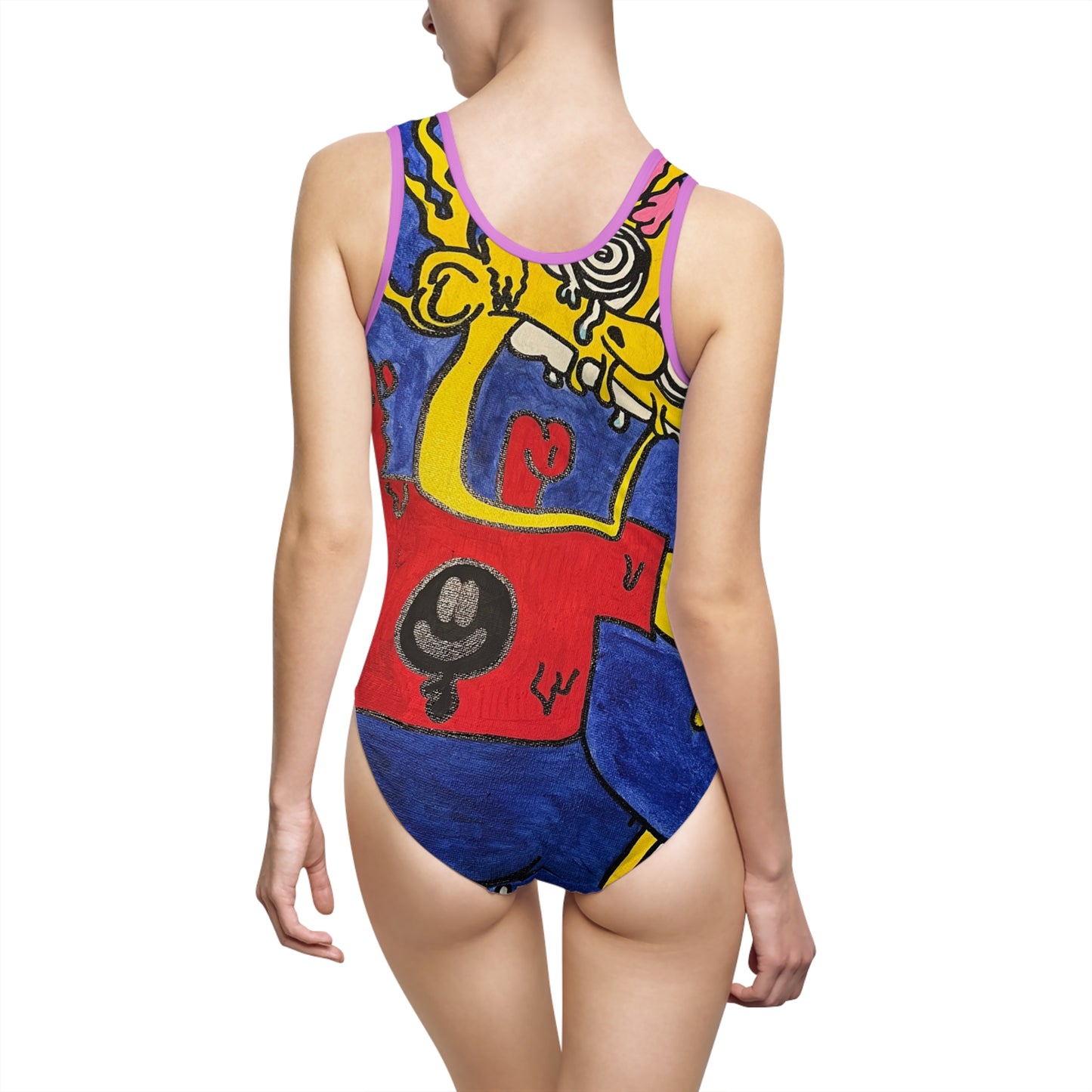 Colorful Artistic One-Piece Swimsuit, Unique Swimwear, Summer Beachwear, Vibrant Beach Outfit, Fun Poolside Ensemble