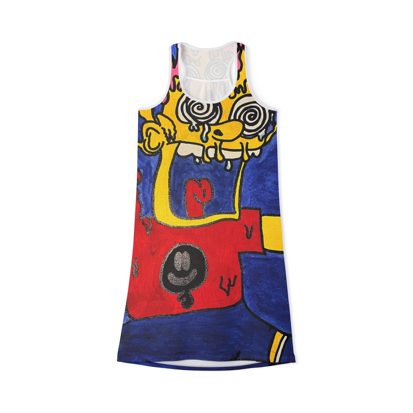 Vibrant Cartoon-Inspired Women's Racerback Dress, Stylish Summer Dress, Unique Pattern Dress, Fun Casual Wear, Gift for Art Lovers