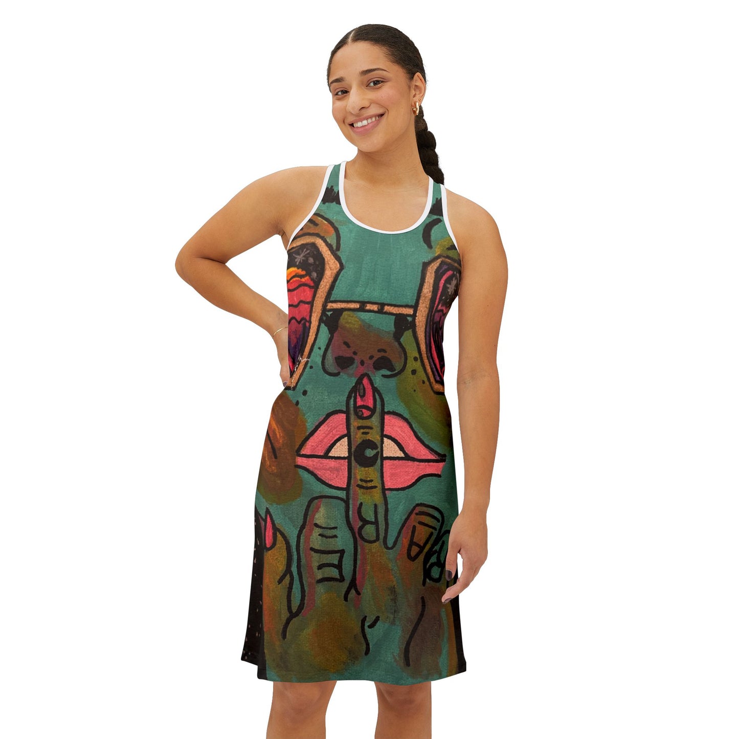 Chic Women's Racerback Dress with Artistic Design, Summer Dress, Casual Wear, Festival Outfit, Unique Gift