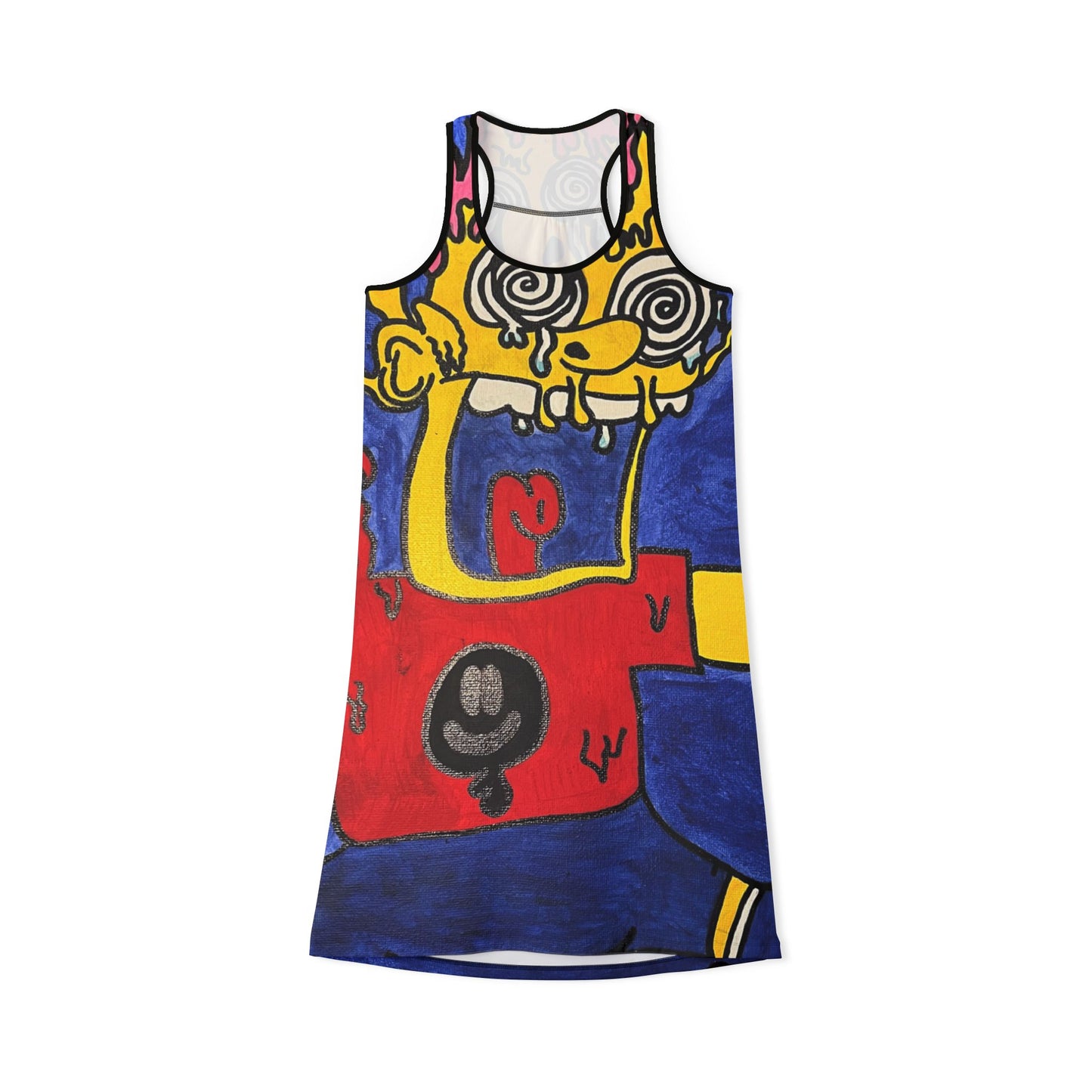 Vibrant Cartoon-Inspired Women's Racerback Dress, Stylish Summer Dress, Unique Pattern Dress, Fun Casual Wear, Gift for Art Lovers
