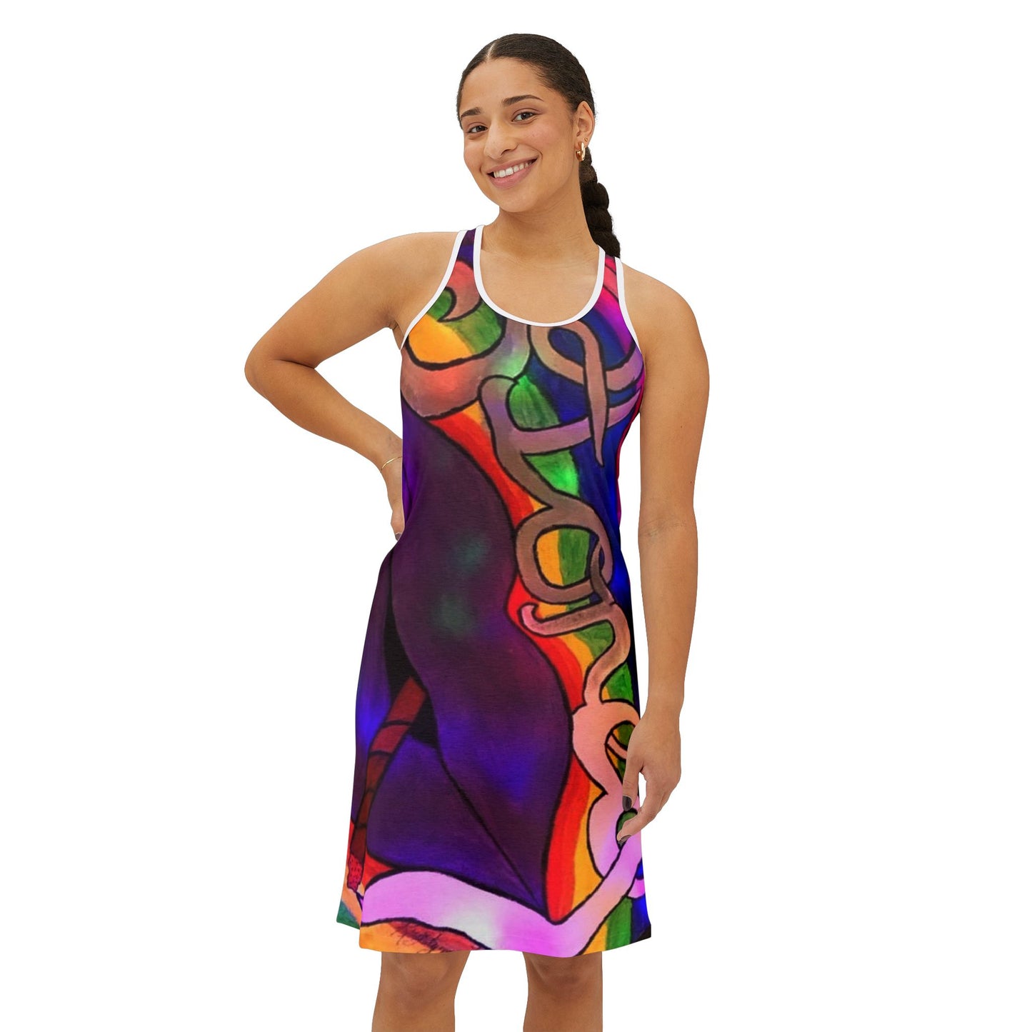 Vibrant Women’s Racerback Dress - Colorful Abstract Pattern, Ideal for Summer, Festivals, Beach Days, and Casual Outings