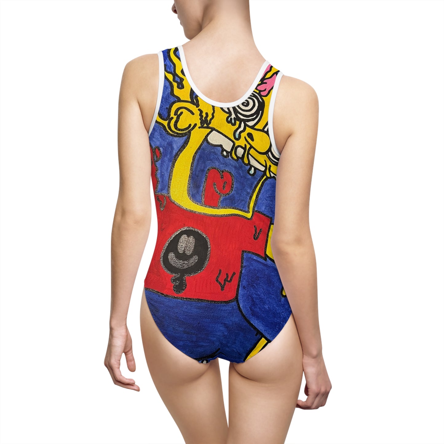 Colorful Artistic One-Piece Swimsuit, Unique Swimwear, Summer Beachwear, Vibrant Beach Outfit, Fun Poolside Ensemble