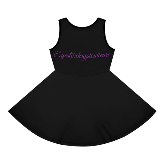 Colorful Cartoon Girls' Sundress, Playful AOP Dress for Kids, Summer Party Dress, Playtime Sundress, Fun Gift for Little Girls