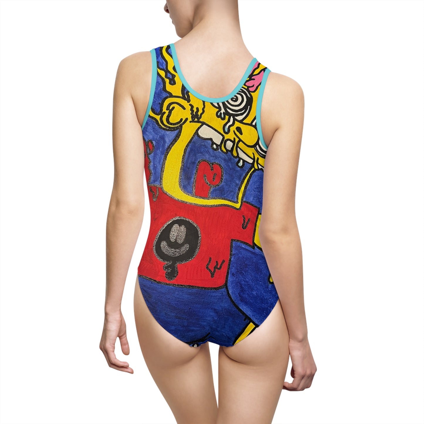 Colorful Artistic One-Piece Swimsuit, Unique Swimwear, Summer Beachwear, Vibrant Beach Outfit, Fun Poolside Ensemble