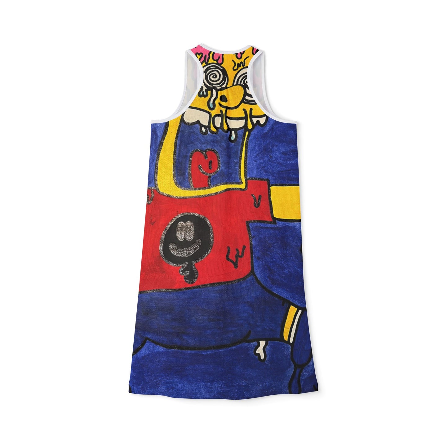 Vibrant Cartoon-Inspired Women's Racerback Dress, Stylish Summer Dress, Unique Pattern Dress, Fun Casual Wear, Gift for Art Lovers