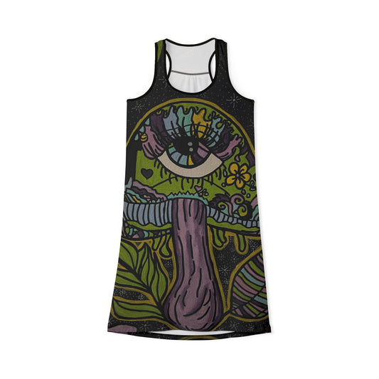 Psychedelic Art Racerback Dress for Free Spirits, Festival Outfit, Bohemian Summer Dress, Vibrant Beach Dress, Unique Party Wear