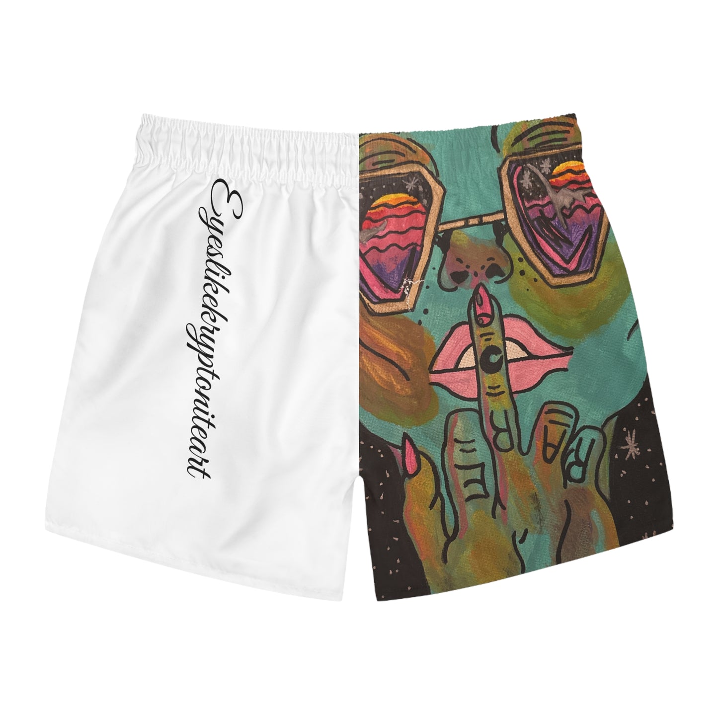 Vibrant Artistic Swim Trunks, Beachwear, Summer Apparel, Unique Swim Shorts, Tropical Vacation, Gift for Water Lovers
