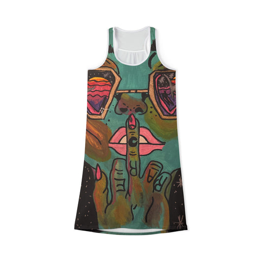 Chic Women's Racerback Dress with Artistic Design, Summer Dress, Casual Wear, Festival Outfit, Unique Gift