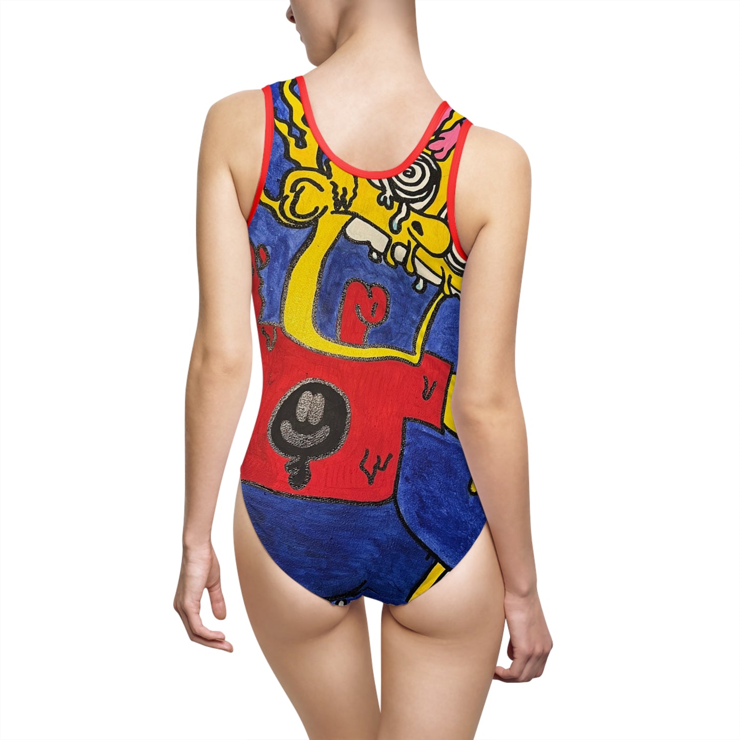 Colorful Artistic One-Piece Swimsuit, Unique Swimwear, Summer Beachwear, Vibrant Beach Outfit, Fun Poolside Ensemble