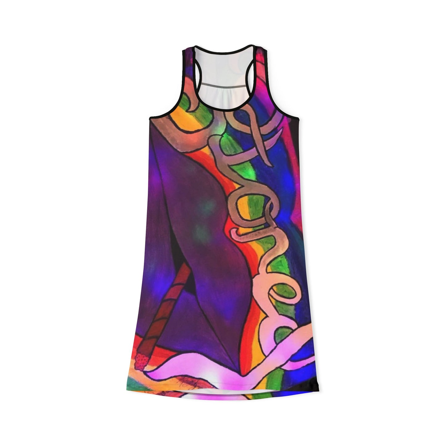 Vibrant Women’s Racerback Dress - Colorful Abstract Pattern, Ideal for Summer, Festivals, Beach Days, and Casual Outings
