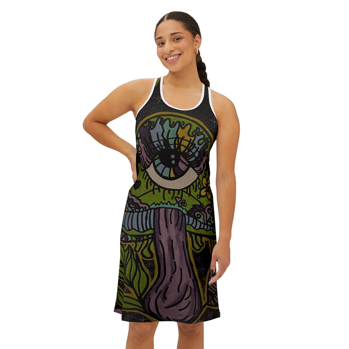 Psychedelic Art Racerback Dress for Free Spirits, Festival Outfit, Bohemian Summer Dress, Vibrant Beach Dress, Unique Party Wear