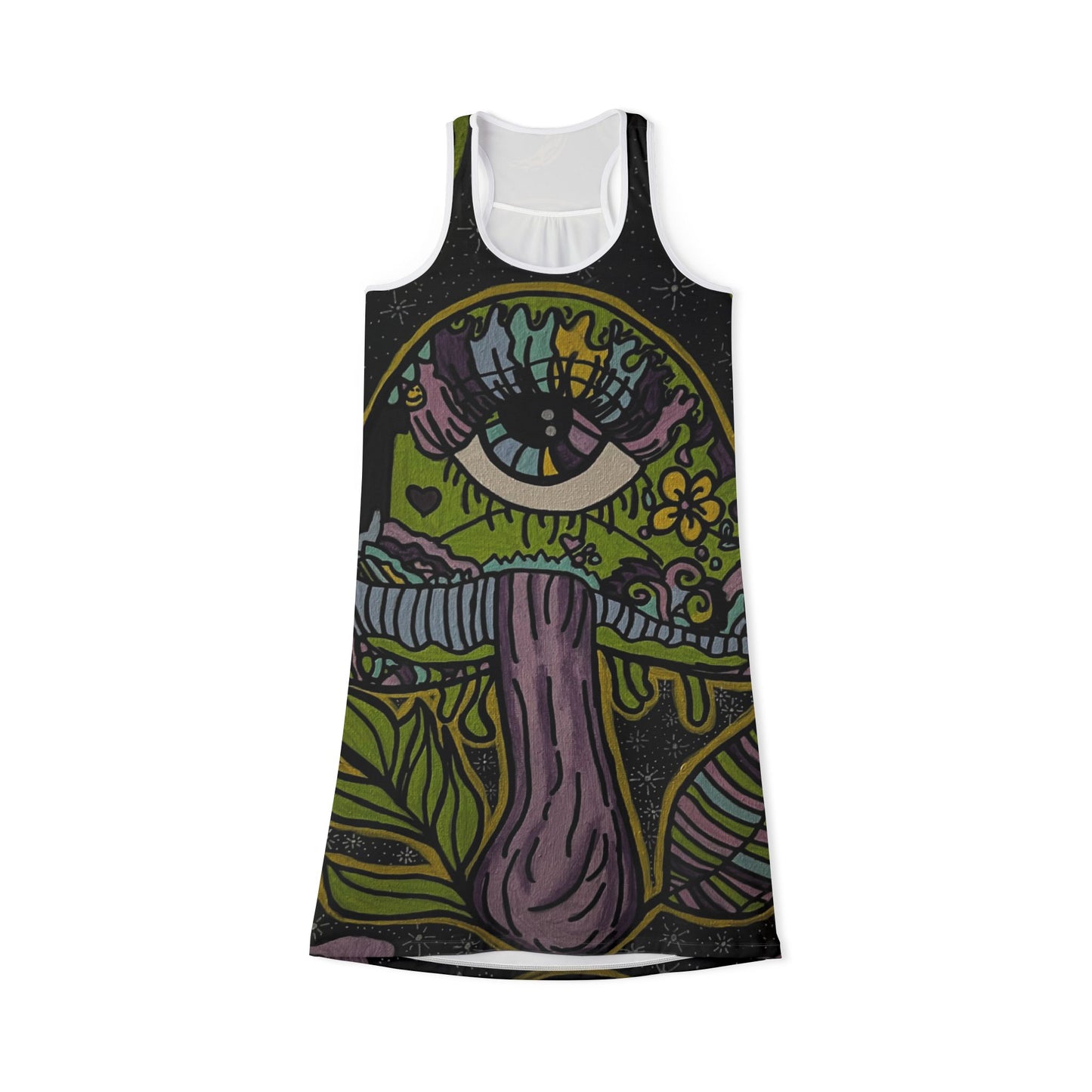 Psychedelic Art Racerback Dress for Free Spirits, Festival Outfit, Bohemian Summer Dress, Vibrant Beach Dress, Unique Party Wear