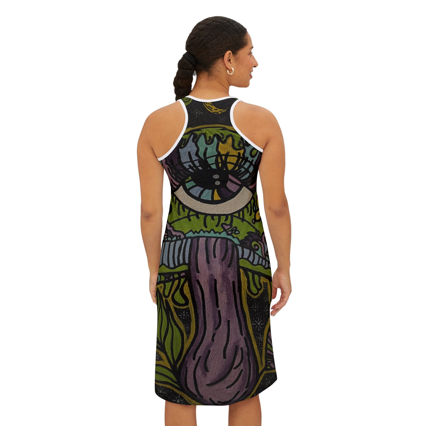 Psychedelic Art Racerback Dress for Free Spirits, Festival Outfit, Bohemian Summer Dress, Vibrant Beach Dress, Unique Party Wear