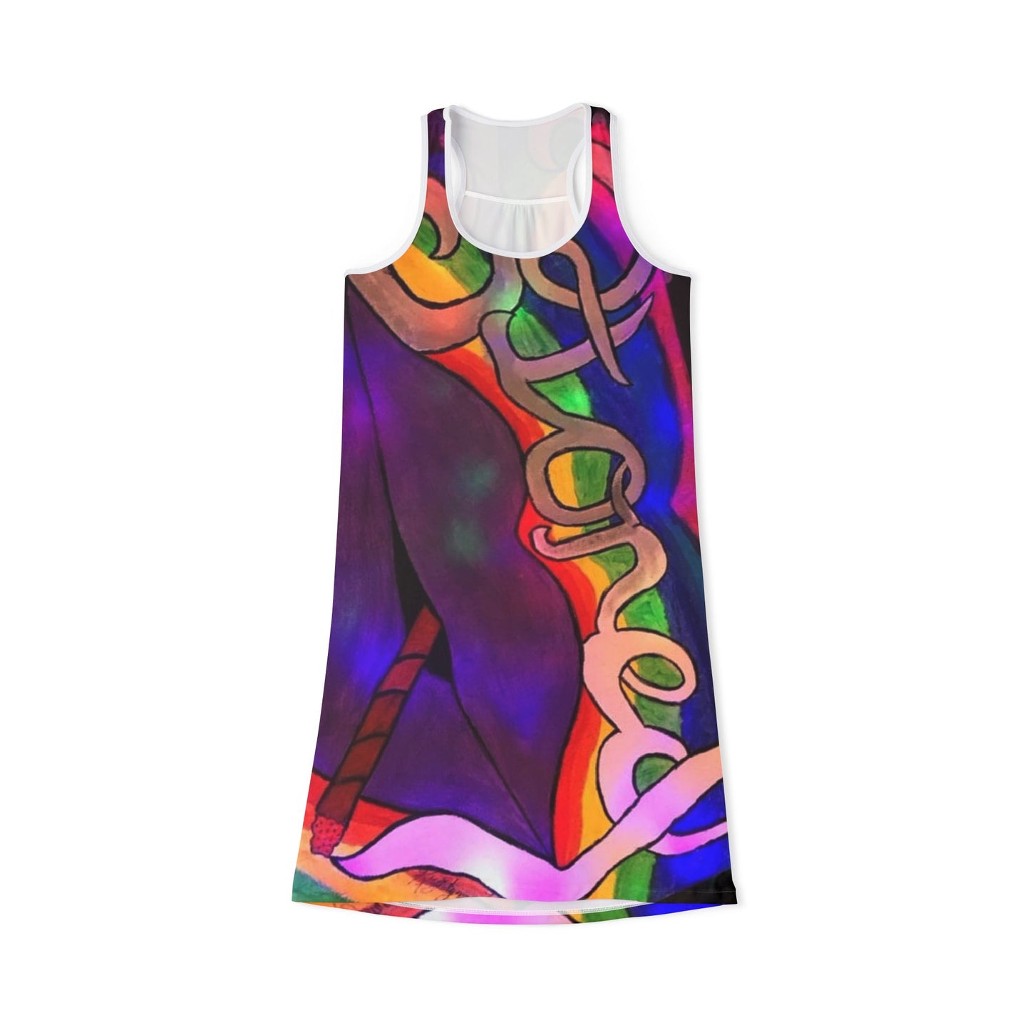 Vibrant Women’s Racerback Dress - Colorful Abstract Pattern, Ideal for Summer, Festivals, Beach Days, and Casual Outings