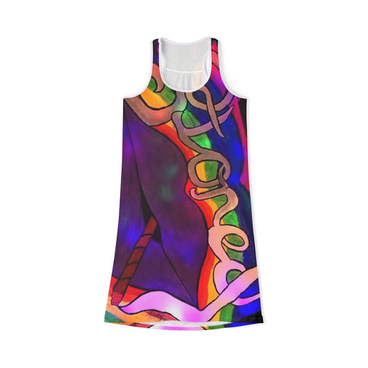 Vibrant Women’s Racerback Dress - Colorful Abstract Pattern, Ideal for Summer, Festivals, Beach Days, and Casual Outings