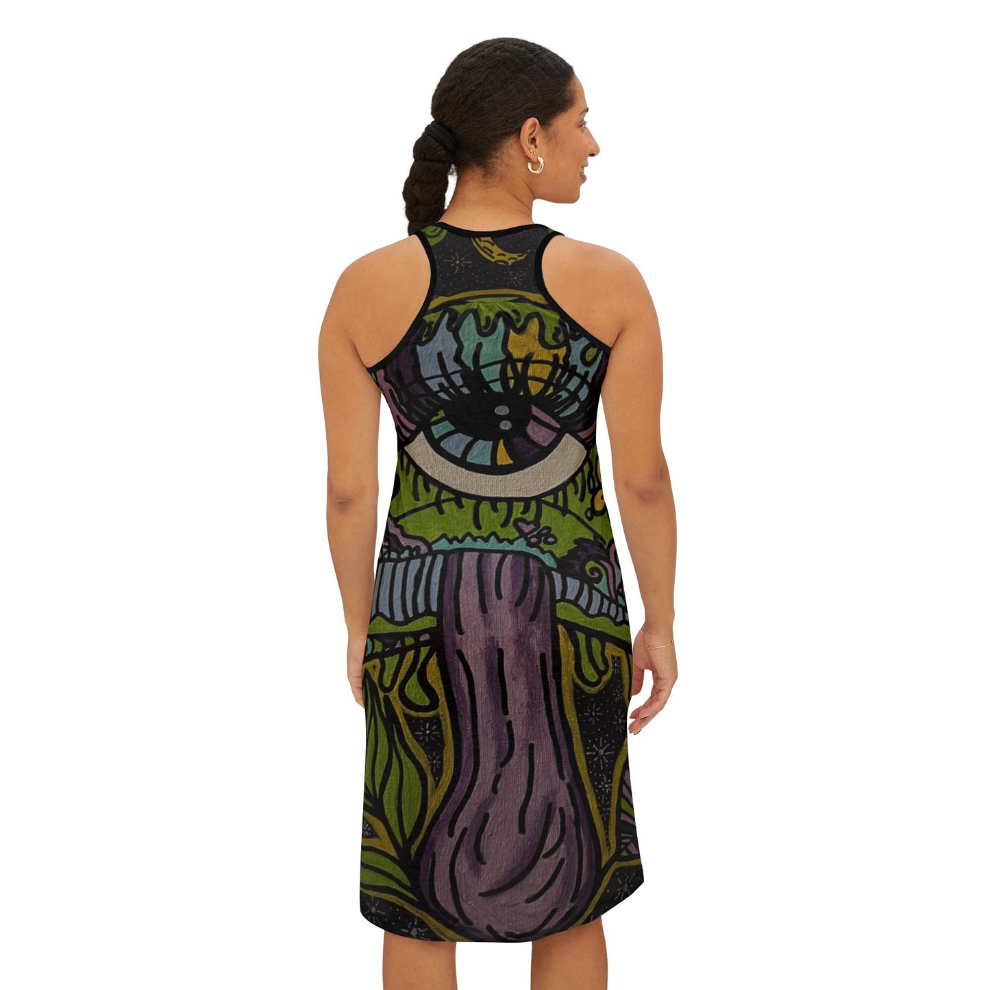 Psychedelic Art Racerback Dress for Free Spirits, Festival Outfit, Bohemian Summer Dress, Vibrant Beach Dress, Unique Party Wear