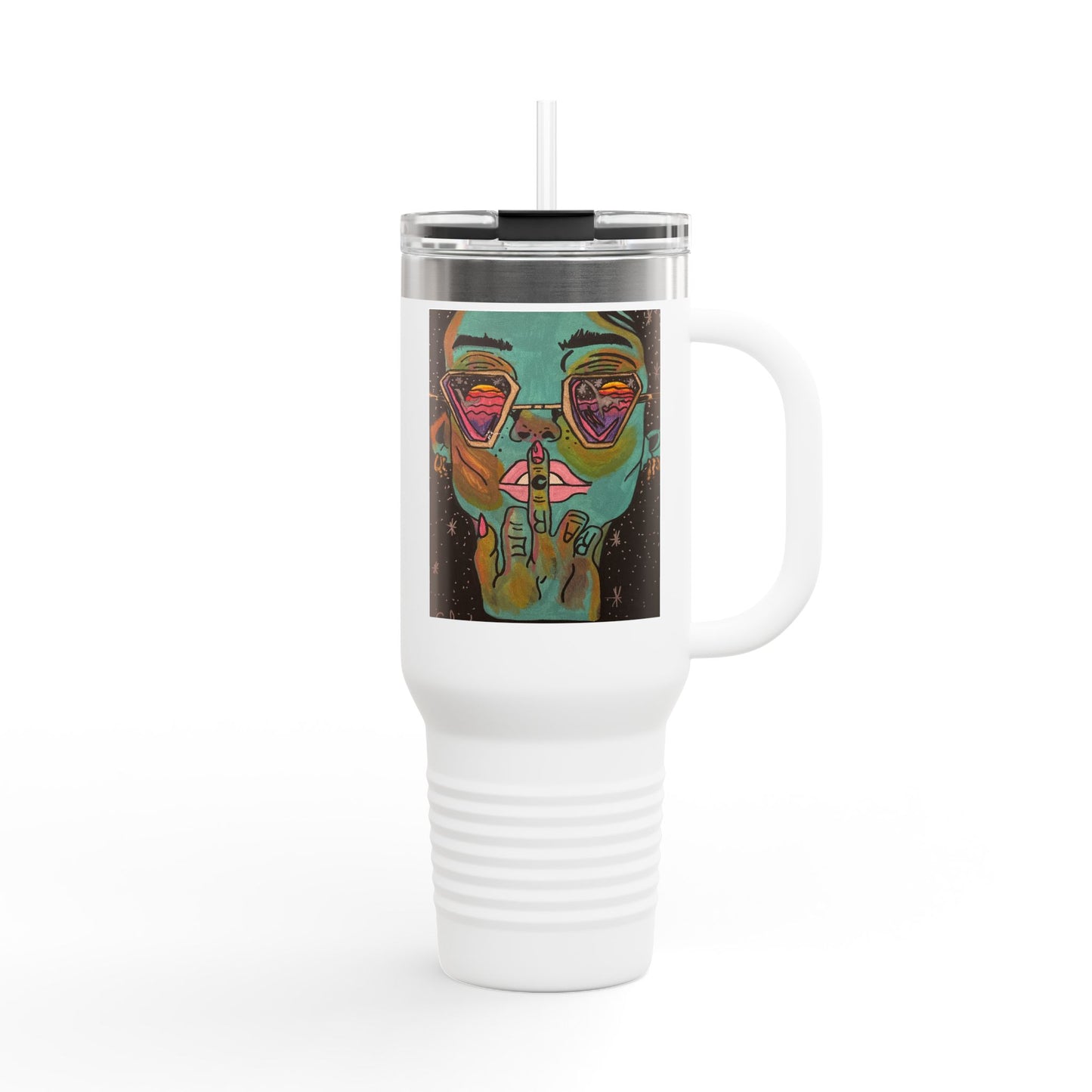 Vibrant Insulated Travel Mug, 40oz – Colorful Art Design for Coffee Lovers, Great for Road Trips, Gifts, Outdoor Adventures
