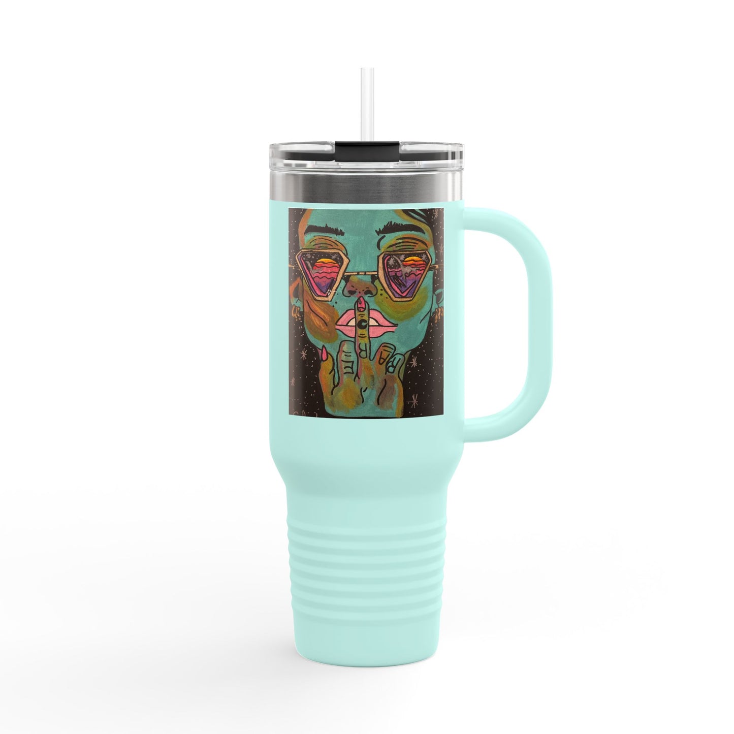 Vibrant Insulated Travel Mug, 40oz – Colorful Art Design for Coffee Lovers, Great for Road Trips, Gifts, Outdoor Adventures