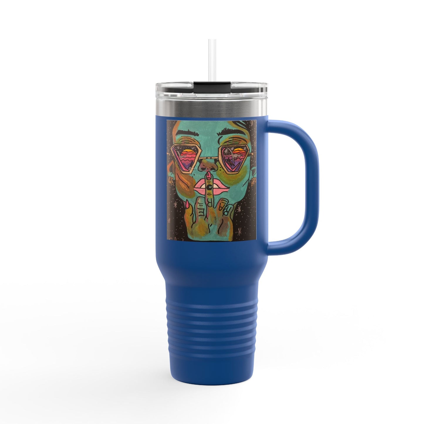 Vibrant Insulated Travel Mug, 40oz – Colorful Art Design for Coffee Lovers, Great for Road Trips, Gifts, Outdoor Adventures