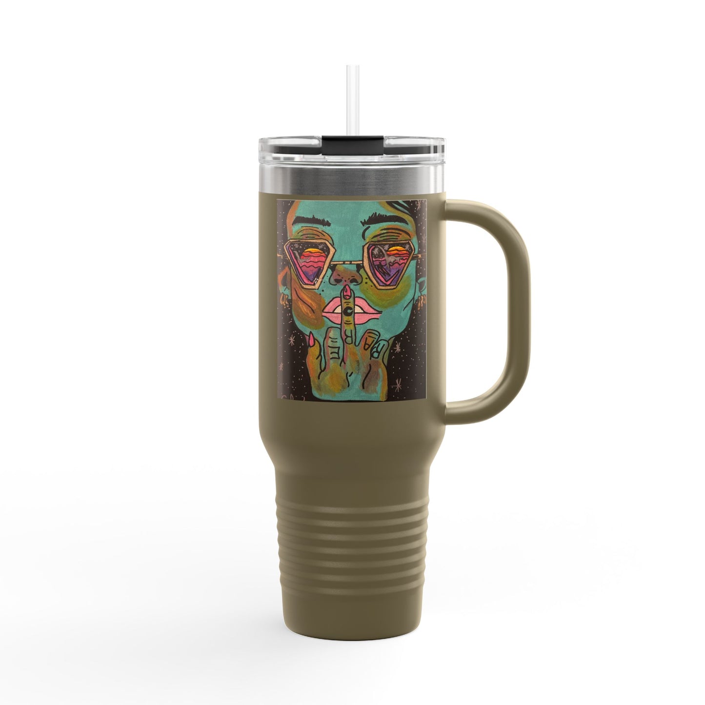 Vibrant Insulated Travel Mug, 40oz – Colorful Art Design for Coffee Lovers, Great for Road Trips, Gifts, Outdoor Adventures