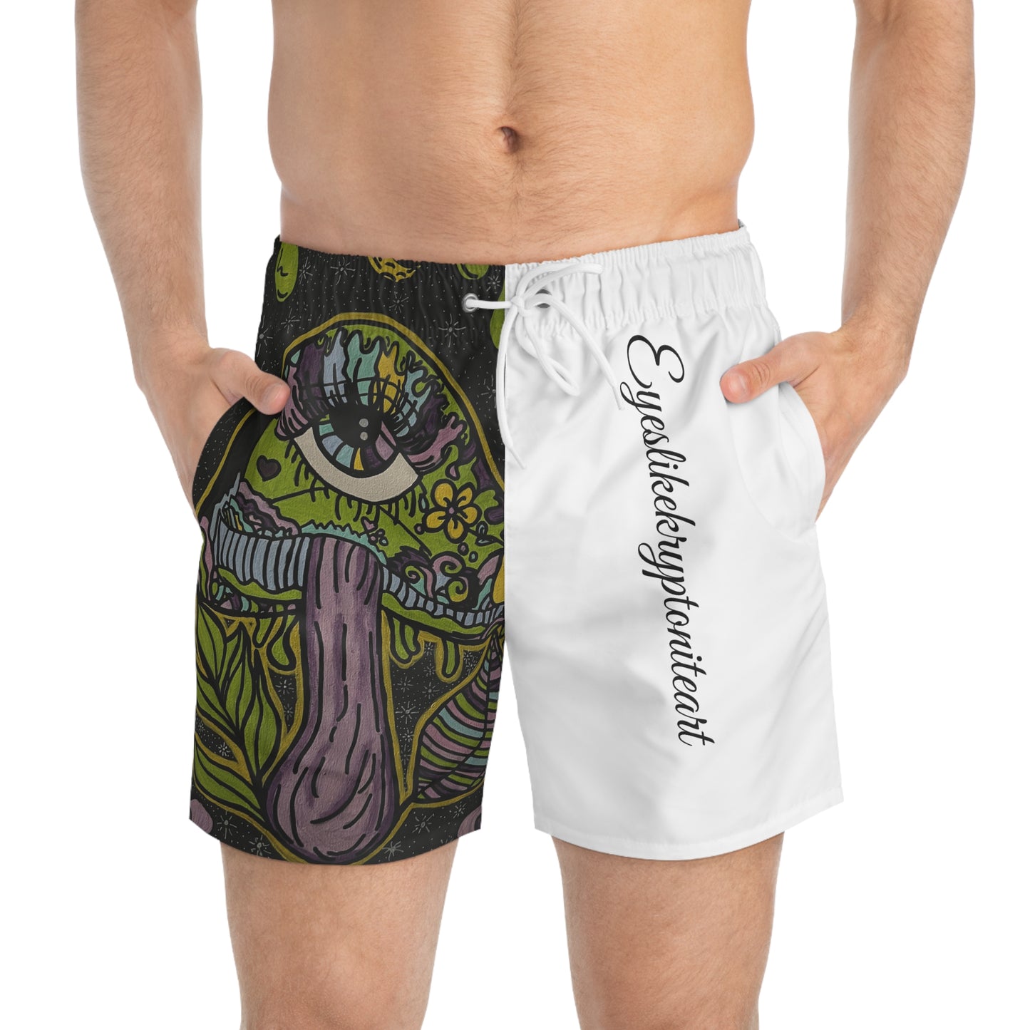 Psychedelic Swim Trunks, Colorful Men's Swim Shorts, Beachwear, Summer Vacation, Festival Attire, Unique Swimwear