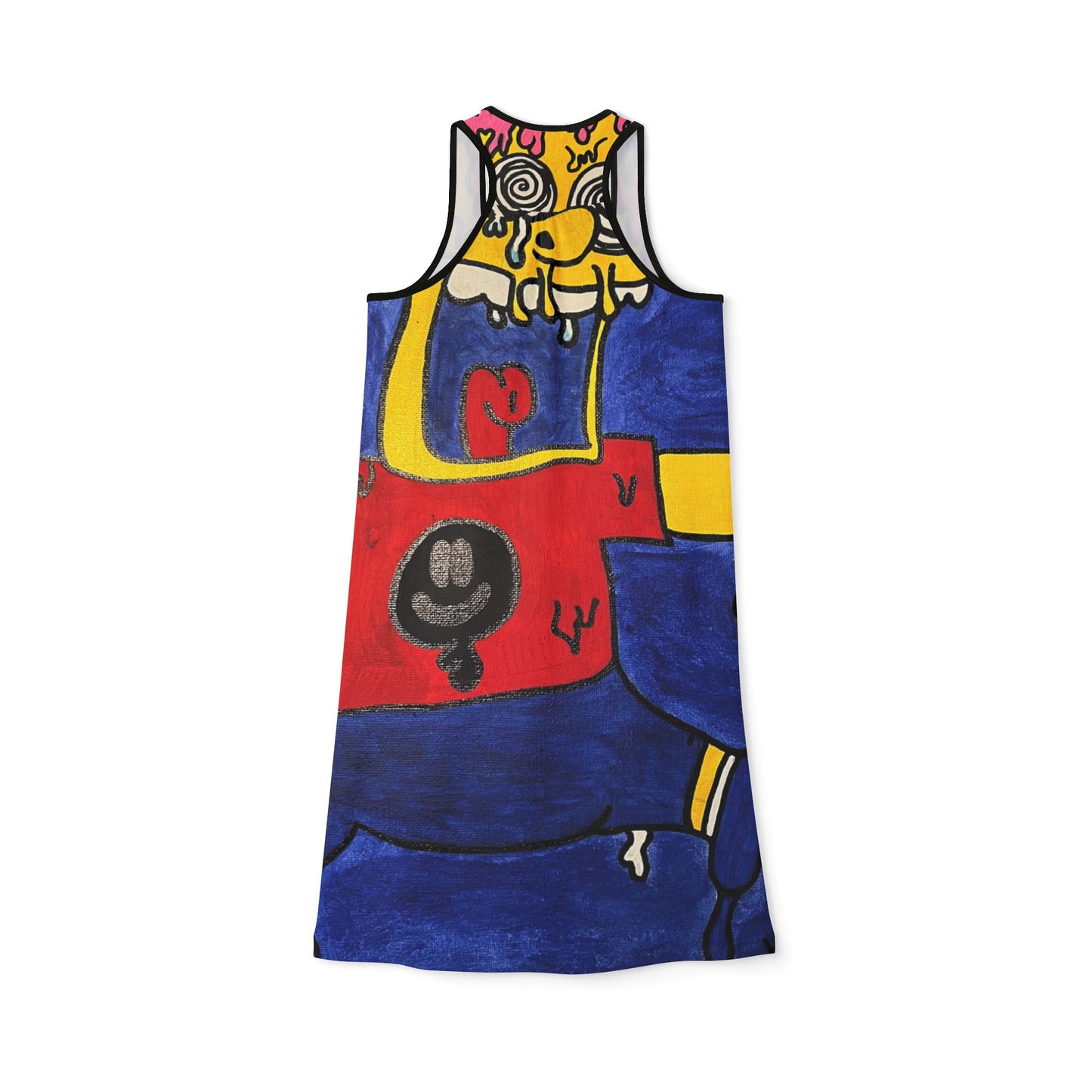 Vibrant Cartoon-Inspired Women's Racerback Dress, Stylish Summer Dress, Unique Pattern Dress, Fun Casual Wear, Gift for Art Lovers
