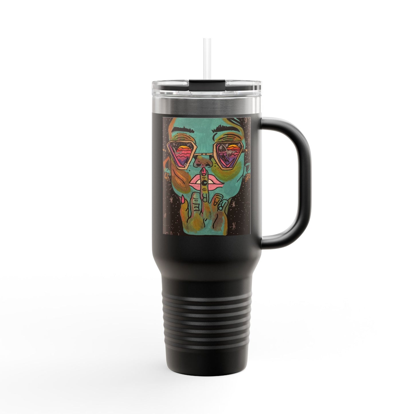 Vibrant Insulated Travel Mug, 40oz – Colorful Art Design for Coffee Lovers, Great for Road Trips, Gifts, Outdoor Adventures