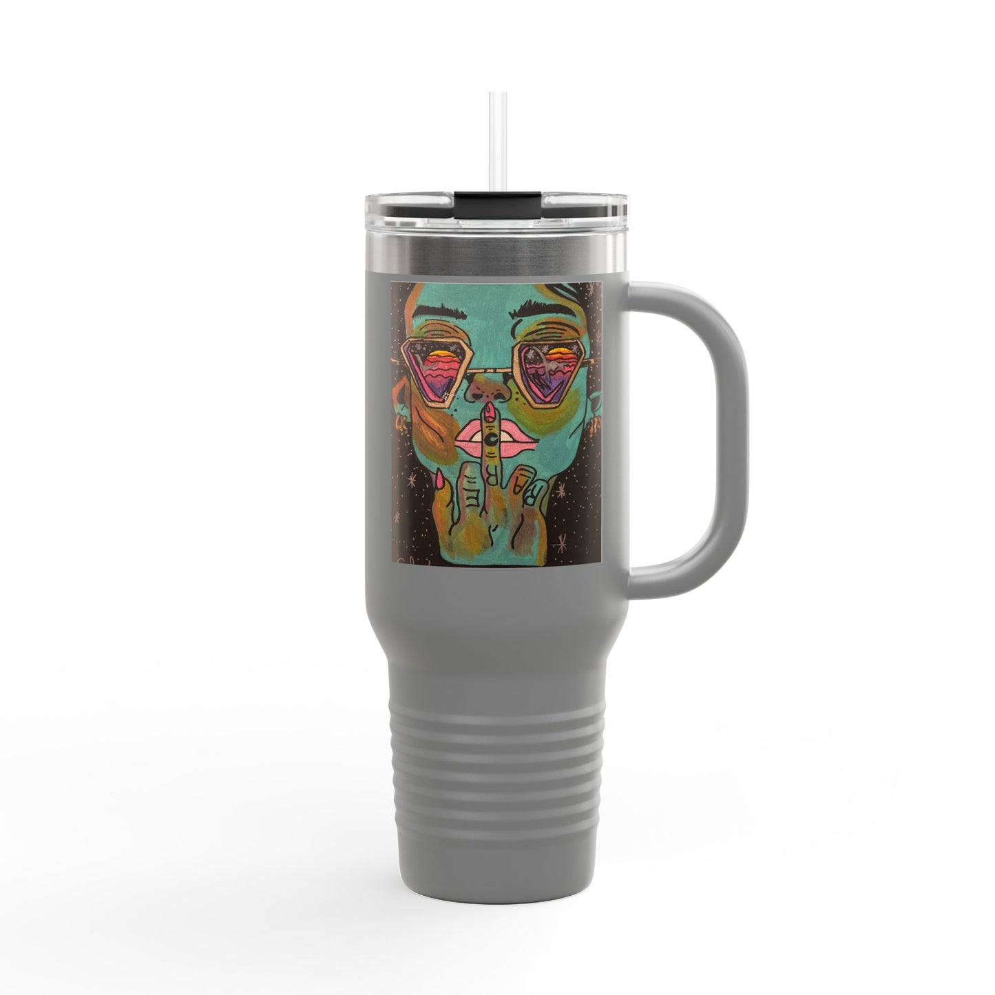 Vibrant Insulated Travel Mug, 40oz – Colorful Art Design for Coffee Lovers, Great for Road Trips, Gifts, Outdoor Adventures