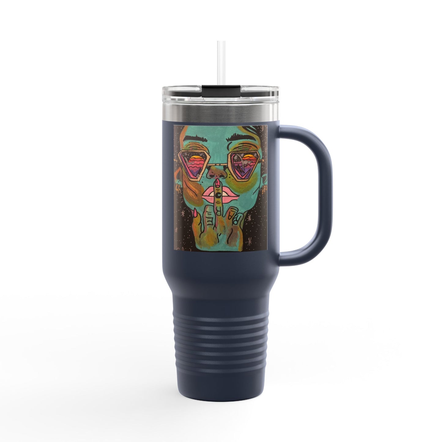 Vibrant Insulated Travel Mug, 40oz – Colorful Art Design for Coffee Lovers, Great for Road Trips, Gifts, Outdoor Adventures