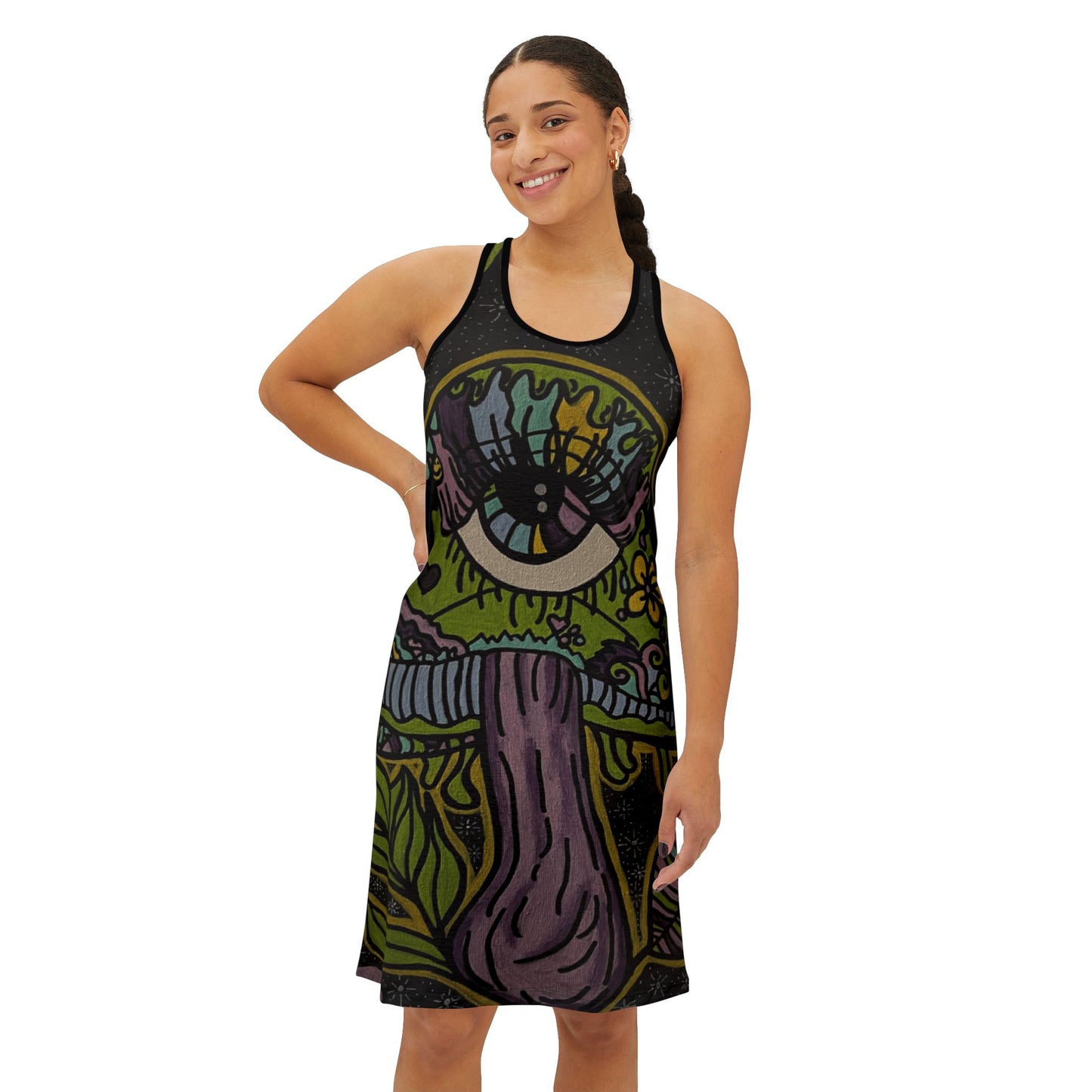 Psychedelic Art Racerback Dress for Free Spirits, Festival Outfit, Bohemian Summer Dress, Vibrant Beach Dress, Unique Party Wear
